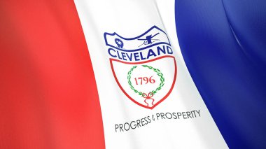 Cleveland City 'nin dalgalanan bayrağı. Ohio mu? Birleşik Devletler. Yüksek kalite gerçekçi sunucu