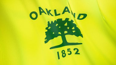 Oakland City 'nin dalgalanan bayrağı. Kaliforniya mı? Birleşik Devletler. Yüksek kalite gerçekçi sunucu