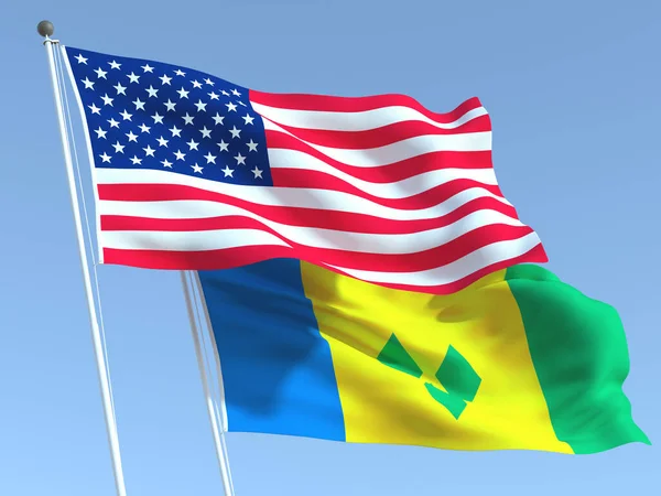 Dos Banderas Estatales Ondeando Estados Unidos San Vicente Las Granadinas — Foto de Stock