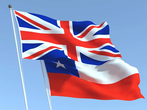 Two Waving State Flags United Kingdom Chile Blue Sky High — Stock Photo, Image