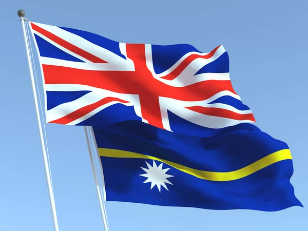 Two Waving State Flags United Kingdom Nauru Blue Sky High — Stock Photo, Image
