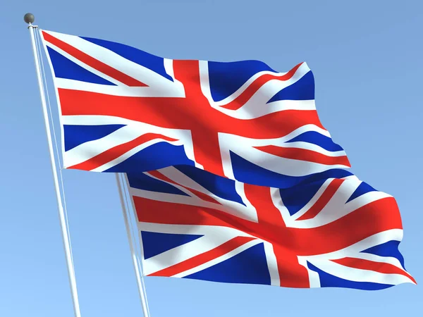 Birleşik Krallık Birleşik Krallık Mavi Gökyüzünde Dalgalanan Iki Bayrağı Yüksek — Stok fotoğraf