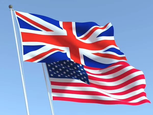 Dos Banderas Estatales Ondeando Del Reino Unido Estados Unidos Cielo — Foto de Stock