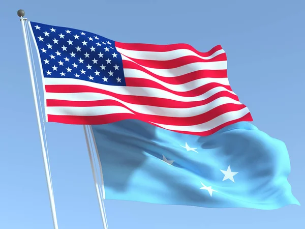Два Штатних Прапори Сполучених Штатів Мікронезії Синьому Небі Високоякісне Ділове — стокове фото