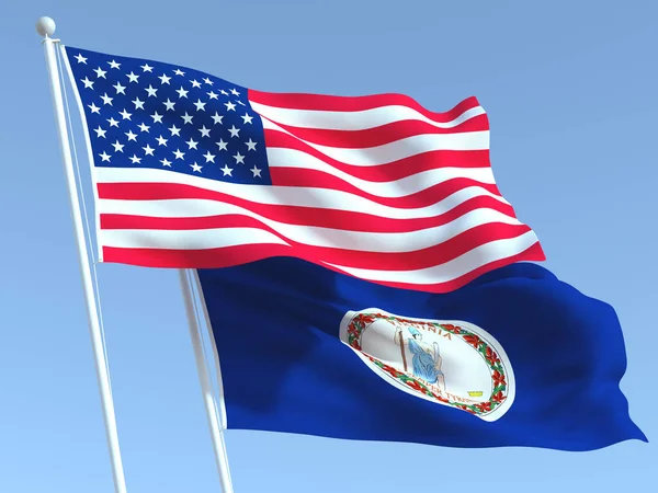 Two Waving State Flags United States Virginia State Blue Sky — Stock Photo, Image