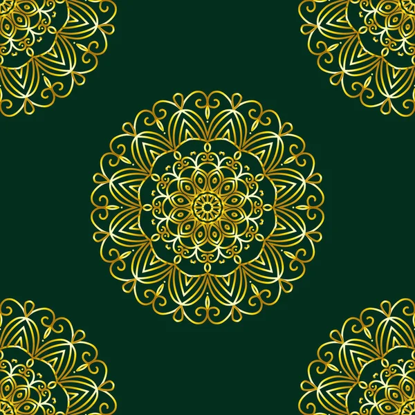 Patrón circular de oro simple en verde oscuro — Vector de stock