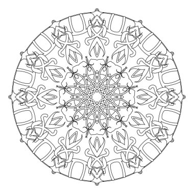 Boyama kitabı sayfası. Yuvarlak süsleme, etnik dekoratif unsur, boho style, zentangle. Islam, Arapça, Indian, Osmanlı motifleri.