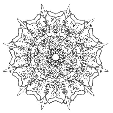 El boyama kitabı sayfası büyük çocuk ve yetişkin Colorists için çekilmiş. Yuvarlak süslü vektör çizim. Siyah-beyaz desen.