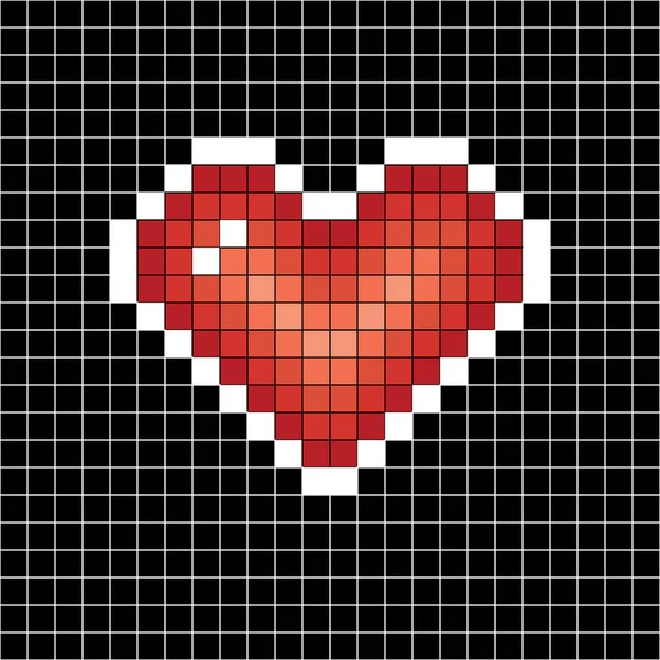 Pixel art coeur. Signe d'amour sur noir en cellule blanche — Image vectorielle