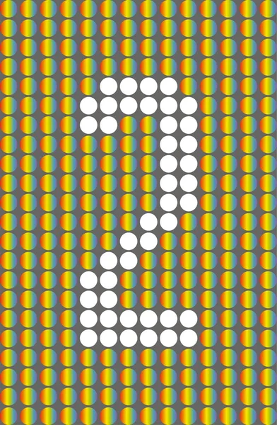 Número dos con círculos blancos en círculos del arco iris — Vector de stock