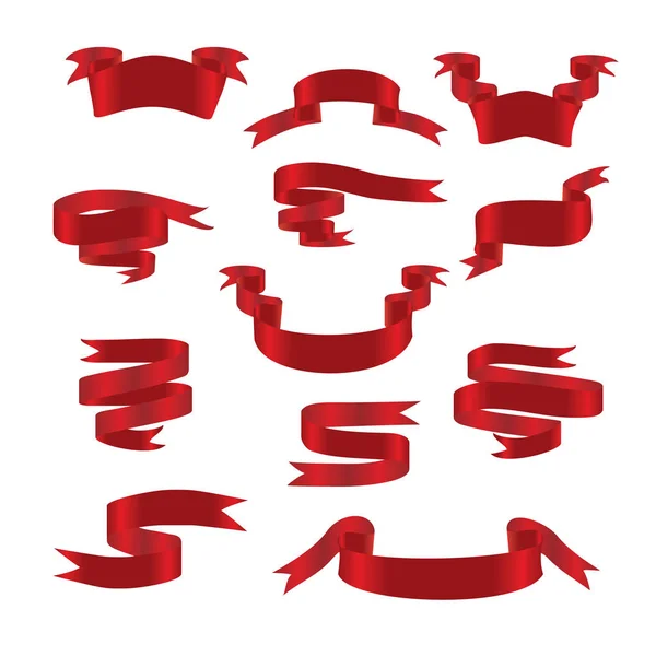Κόκκινο γυαλιστερό κορδέλα πανό που. Διάνυσμα σύμβολα — Διανυσματικό Αρχείο