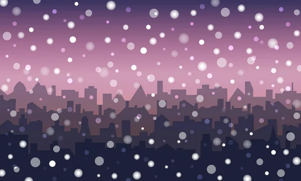 Paisaje nocturno de ciudad en la nieve — Vector de stock