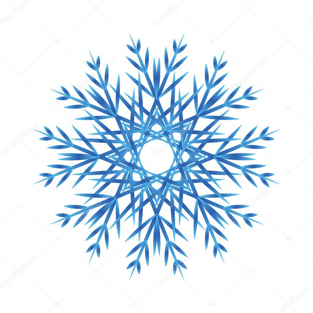 Snowflake logo. Winter blue isolated icon on white. Vecor crystal gradient illustration