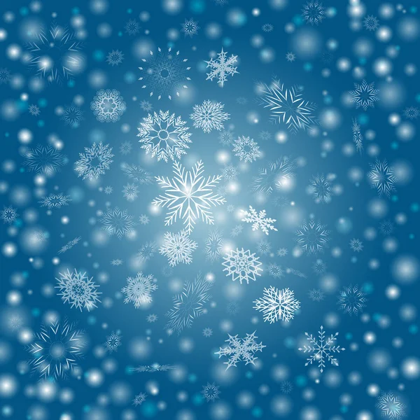 Blauwe Vector Winter achtergrond met sneeuwvlokken flay — Stockvector