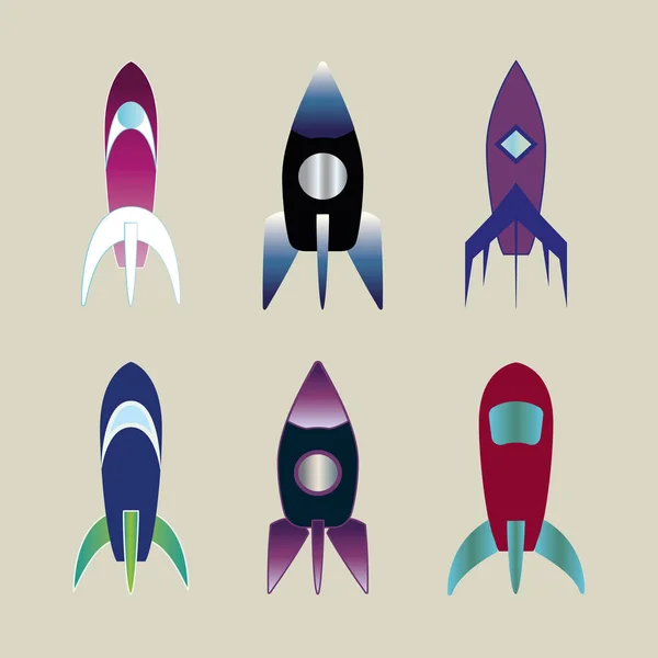 Rocket Schepen Logo Collectie Set Van Kleurrijke Luchtvervoer Zorgen Vector — Stockvector