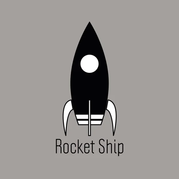 Rocket Ship Logo Zwart Wit Vector Illustratie Van Ruimte Cartoon — Stockvector