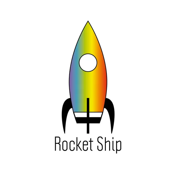 Regenboog Raket Schip Logo Cartoon Lucht Vectorillustratie Kleurrijke Galaxy Ruimte — Stockvector
