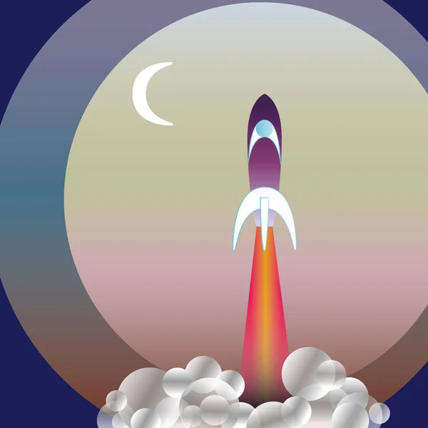 Rocket Ship Achtergrond Opstarten Galaxy Ruimte Vectorillustratie Kleurrijke Lucht Vervoer — Stockvector