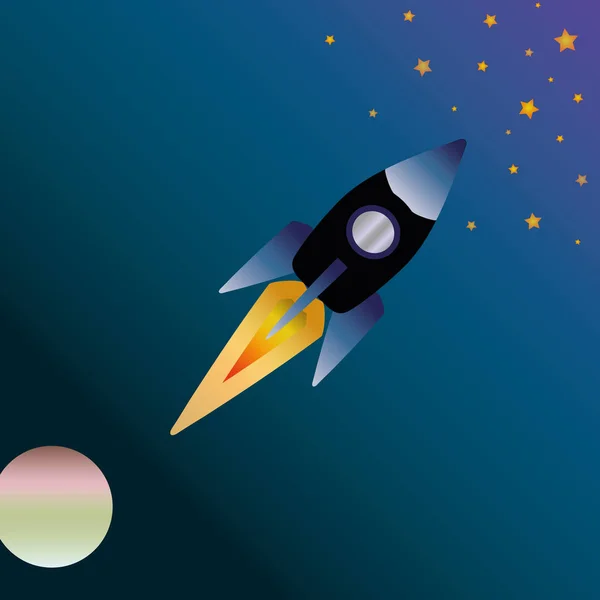 Rocket Ship Achtergrond Vectorillustratie Opstarten Kleurrijke Galaxy Ruimte Symbool Met — Stockvector