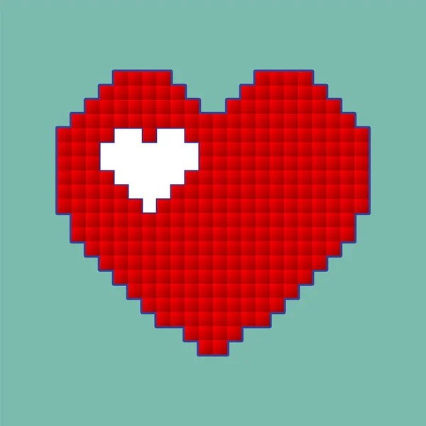 Icône coeur rouge en style pixel. Signe d'amour isolé — Image vectorielle