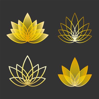Doğrusal lotus simge kümesi. Altın çiçek sembolleri