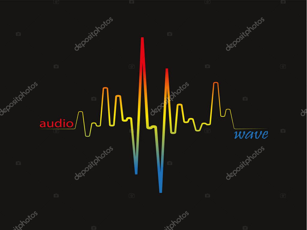 Rainbow pulse player logo. Vector colorful equalizer element on a black background. Modern Sound Wave Illustration.
