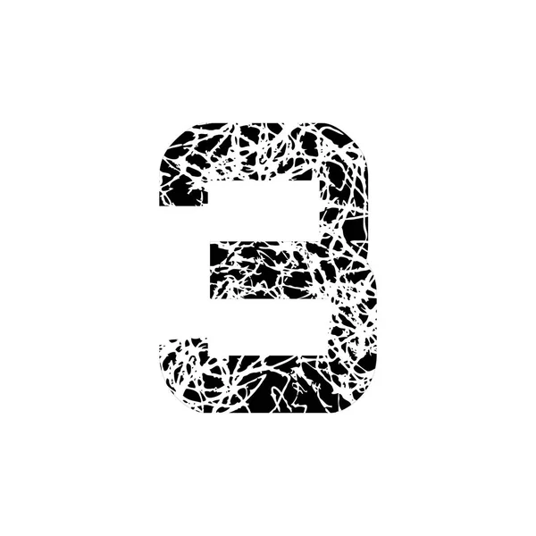 Número tres, firma 3. Textured fuente Grunge Design — Vector de stock