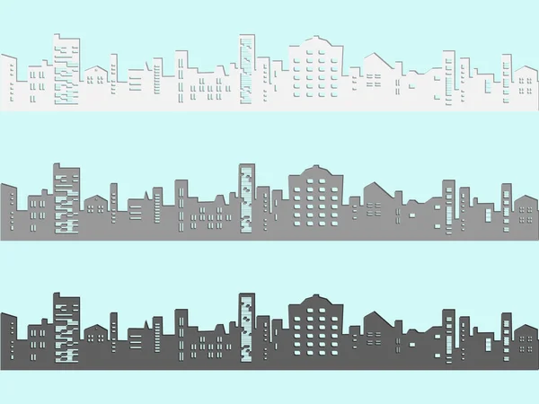 Conjunto de paisagem urbana em branco, estilo cartoon cinza — Vetor de Stock