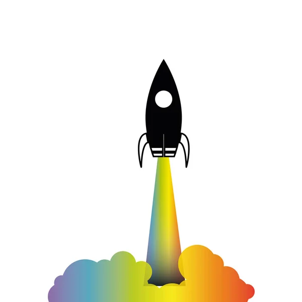 Regenboog zwarte raket schip achtergrond opstarten — Stockvector