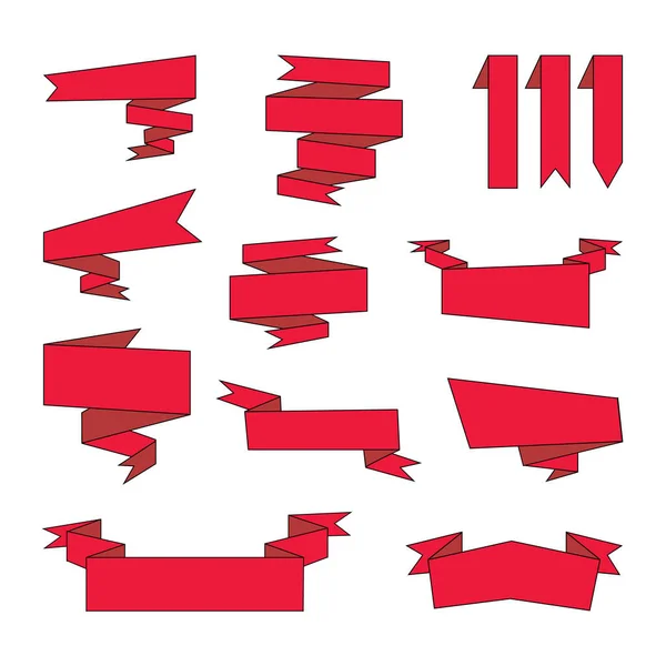 Set of Red Cartoon Ribbons. Banners Tags Labels.