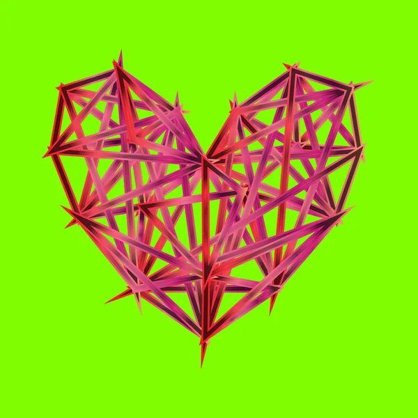 Ícone colorido do coração do polígono no verde UFO — Fotografia de Stock