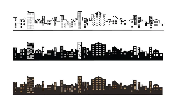 Set of black and brown buildings silhouette — Stock Photo, Image