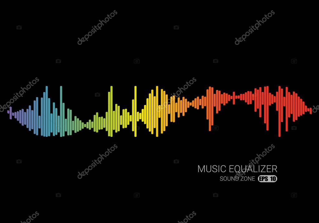 Audio colorful wave logo. Pulse music player on black. Vector equalizer element