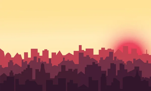 Wschód lub zachód słońca krajobraz czerwony sylwetka domów — Zdjęcie stockowe