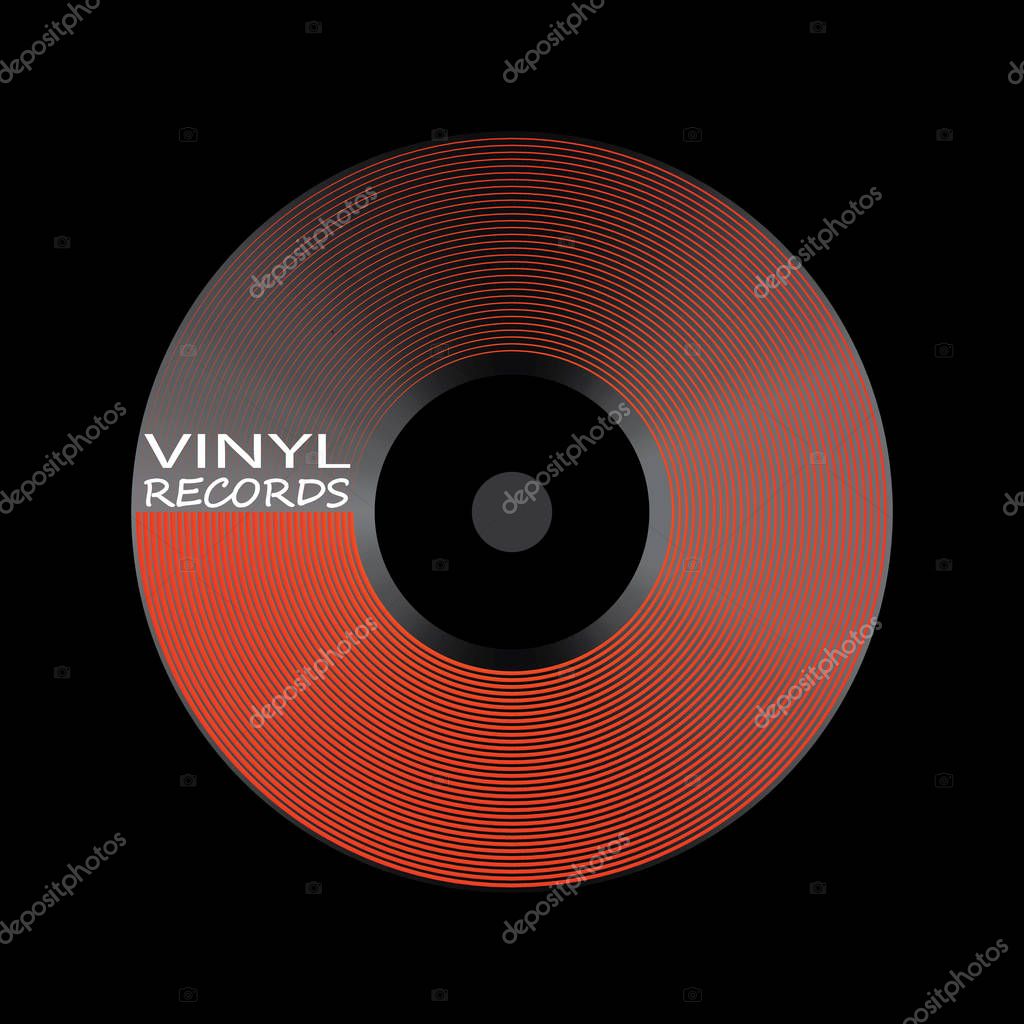 Poster of the Vinyl record. Music label logo. Illustration music on dark background.Vintage gramophone disc.
