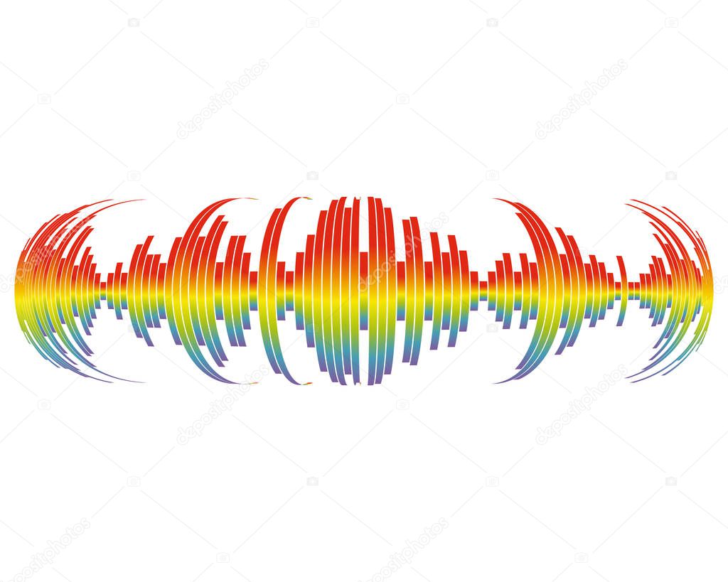 Audio equalizer element on white background. Pulse music player sing. Audio colorful wave logo.