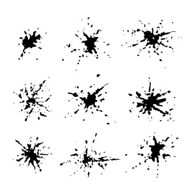 Siyah lekeler kümesi. Grunge sanat sıçrama