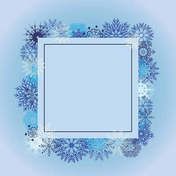 Blanco vierkant frame met sneeuwvlokken rond. Winter banner — Stockfoto