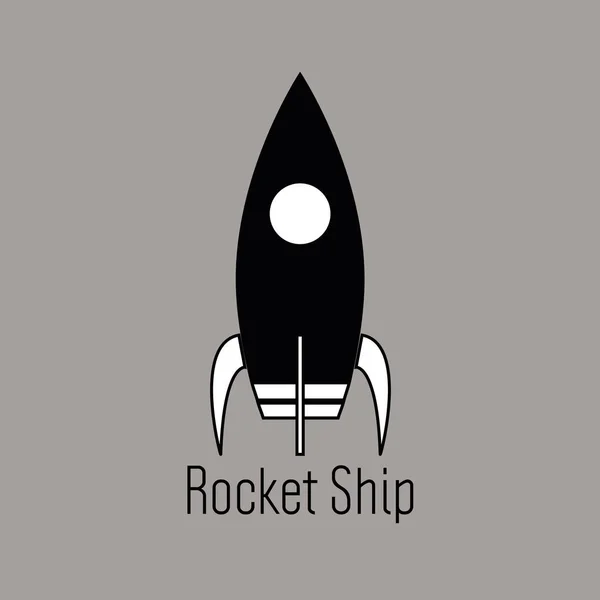 Логотип ракетного корабля. Чорно-біла космічна ілюстрація. Мультфільм авіаперевезення — стокове фото