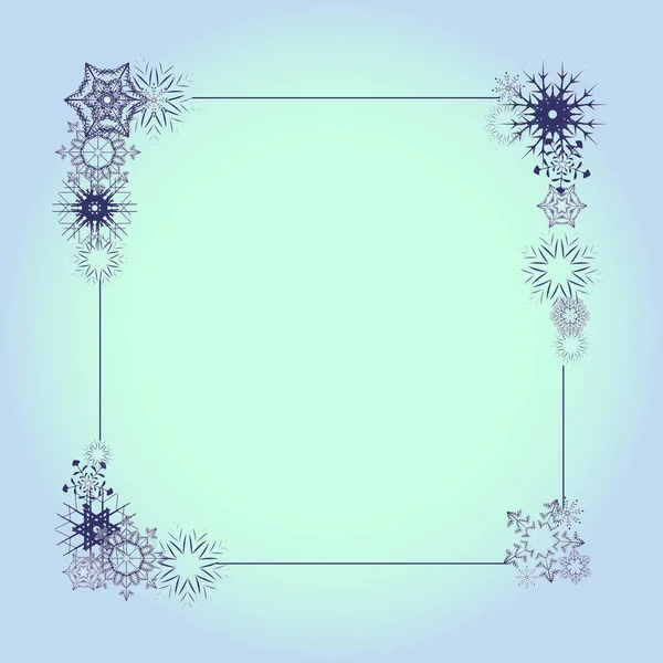 Ciemnoniebieskie płatki śniegu kwadratowe ramki z cieniem — Zdjęcie stockowe