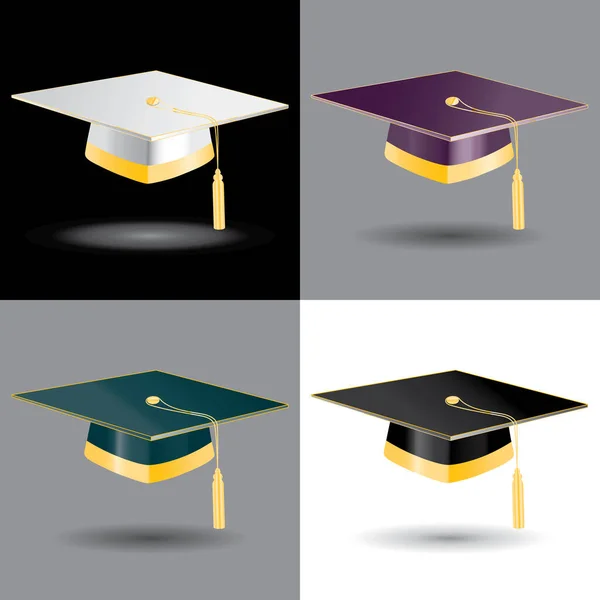 Иллюстрации студенческих шапок выпускников с золотыми элементами — стоковое фото