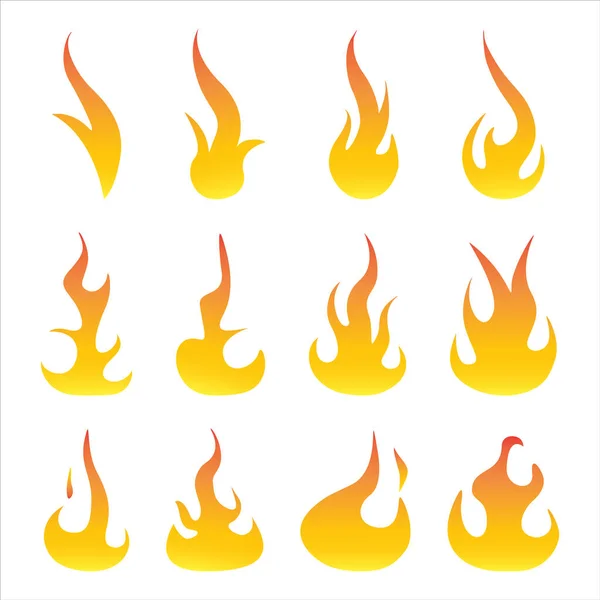 Conjunto de llamas de fuego rojo y anaranjado.Vector colección de elementos creativos hoguera. Energía de llama caliente y símbolos aislados poder — Archivo Imágenes Vectoriales