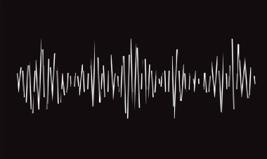 Müzik ve teknoloji kavramındaki tasarım elementleri için modern dalga çizgileri. Grunge müzik logosu. Soyut beyaz nabız eşitleyici siyah arkaplan. Jpeg