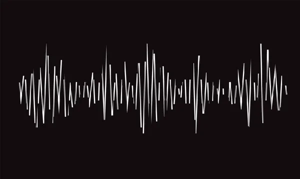 音楽、技術の概念における設計要素のための近代的な様式化された波線。グランジミュージックのロゴ。要旨白色パルスイコライザ黒の背景。Jpeg — ストック写真