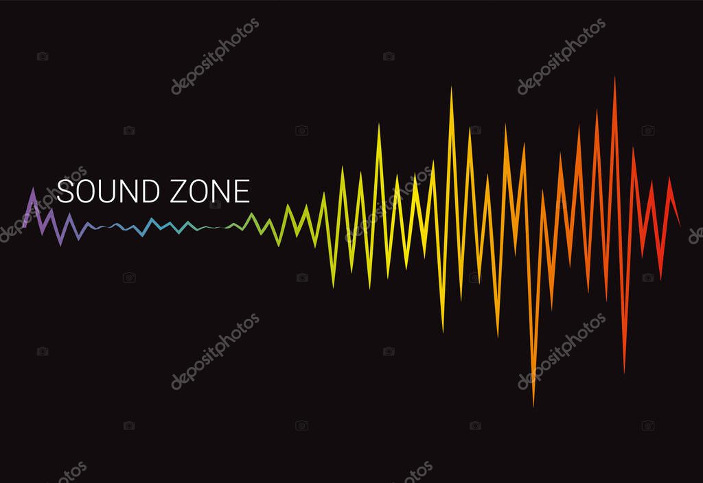 New pulse music player. Audio colorful wave logo. Vector rainbow equalizer element on black background.
