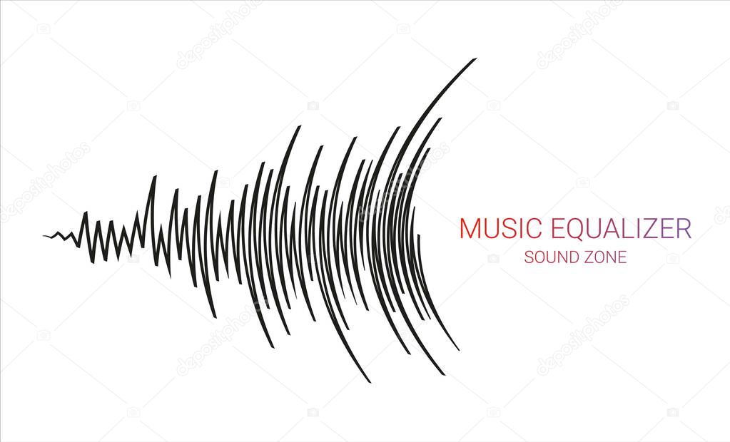 Music wave logo. Black pulse audio player on white background. Vector sound equalizer element.