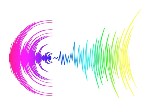 흰색으로 네온 무지개 사운드 웨이브를 가진 포스터. 다채 로운 음악의 변화무쌍 한 물결이 배경을 이룬다. Vector digital media waveform 의 약자이다. 현대의 오디오에 쿼 리저 — 스톡 벡터