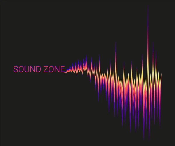 Vector zwarte achtergrond met 3D kleurrijke geluidsgolven oscillerende. Abstracte elektronische muziek poster. Moderne audio equalizer, digitale stereo vibraties, puls recorder — Stockvector