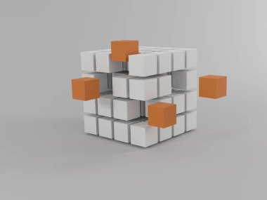 3D küp bölümleri beyaz ve turuncu ile