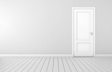 Modern oda iç 3d rendering beyaz kapı ile
